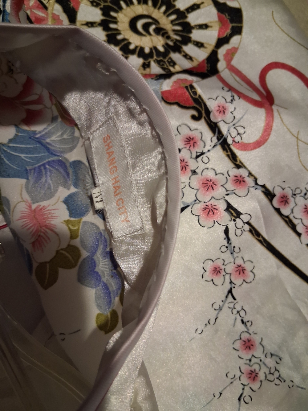 SHANG HAI CITY- Ivory Floral Satin Long Robe with Mandarin Collar - Picture 10 of 10